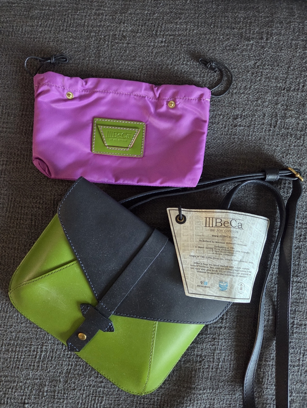 III BeCa by Joy Gryson Green Blue Leather Crossbody Bag